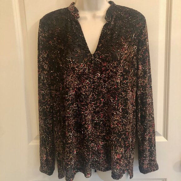Sno Skins Long Sleeve V-Neck Raised Velour Multicolor Print Tunic Shirt Size M - Picture 11 of 16